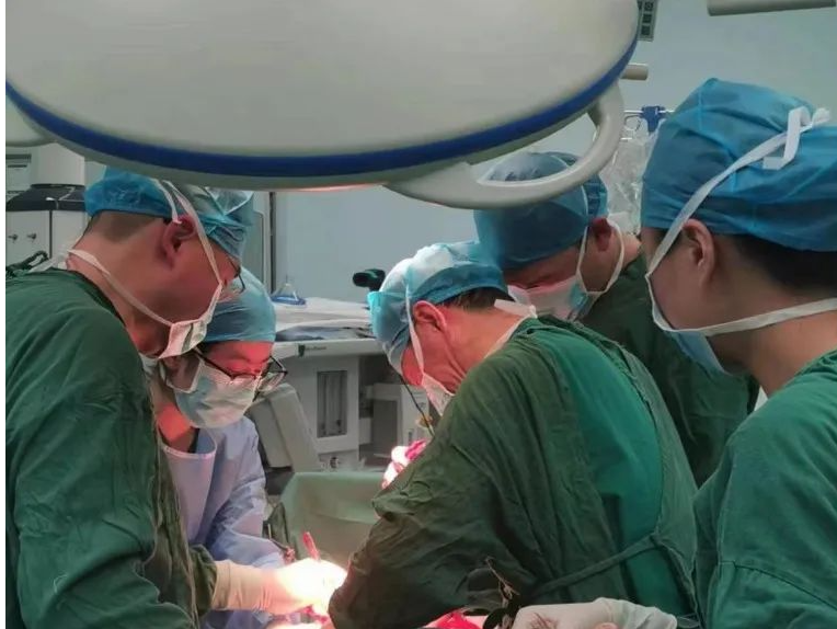 长沙市第四医院副院长胡国潢带领手术团队为患者施行右半肝切除手术。均为长沙晚报通讯员 颜婷 供图